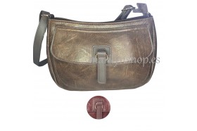 Bolso bandolera de polipiel marrón y burdeos con cremallera y asa ajustable